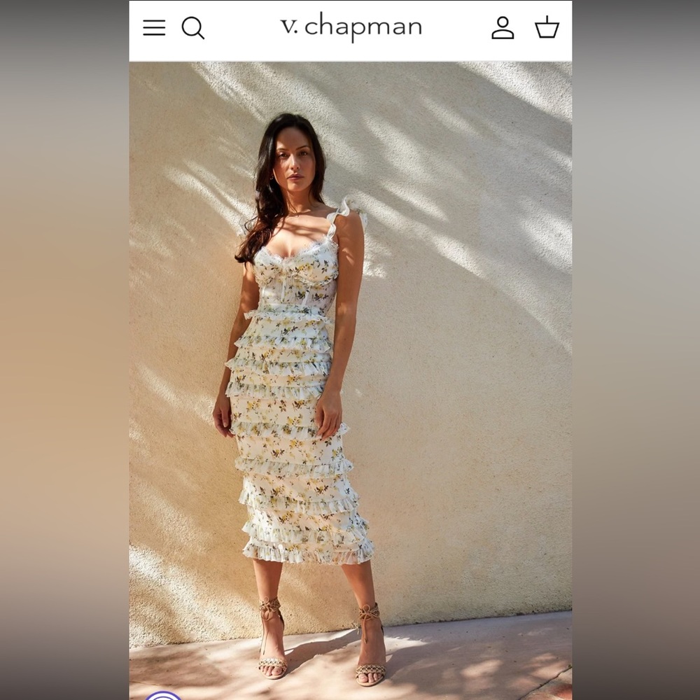 V chapman Fiorenza yellow supertunia floral ruffle dress